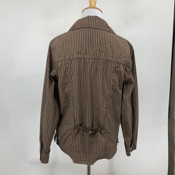 Fresh Produce Shirt Women Medium Chocolate Pinstriped Snap Buttons Gathered Back - Picture 6 of 10